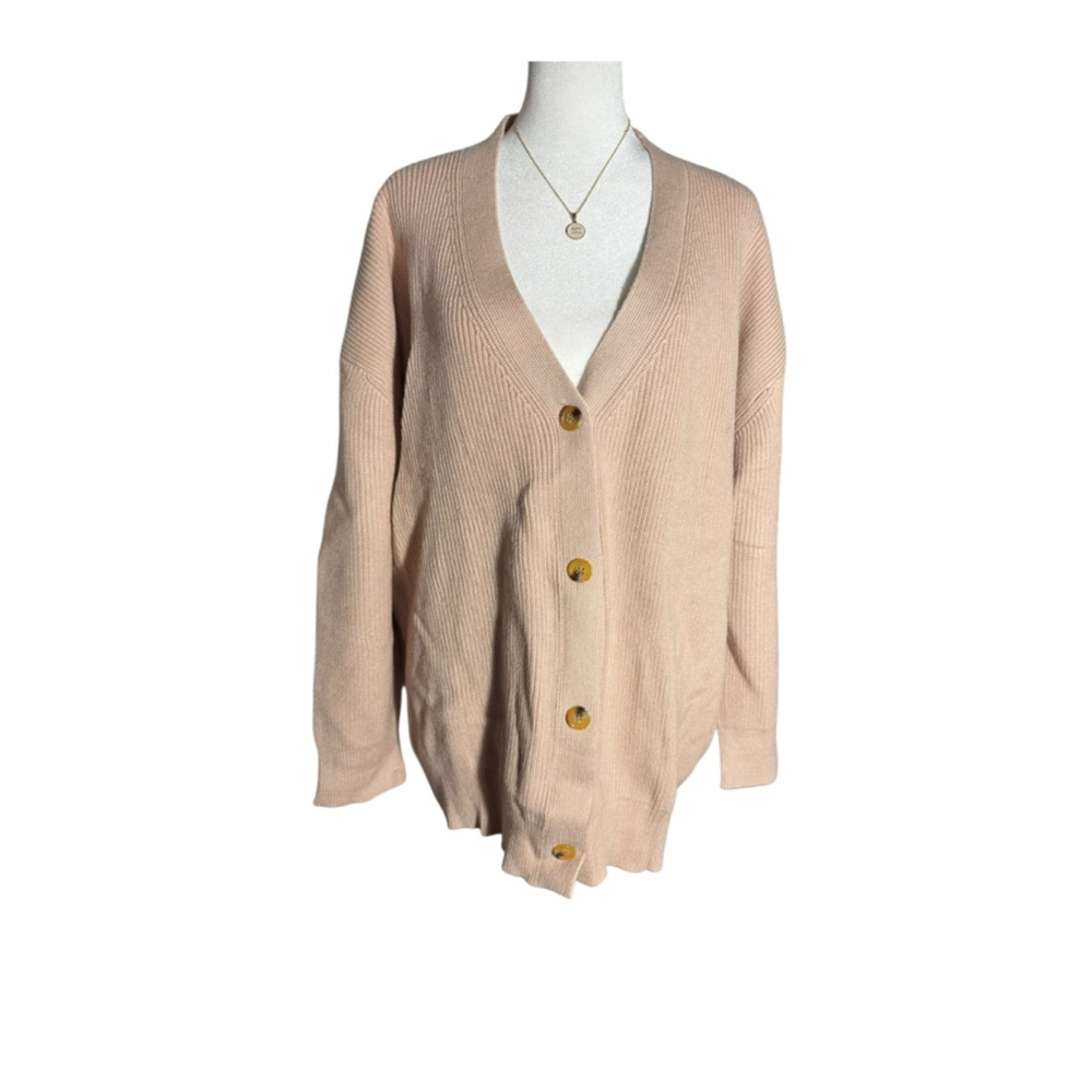 Size M LILLUSORY Light Pink Ribbed Cardigan Cozy Casual Layering Piece Buttons